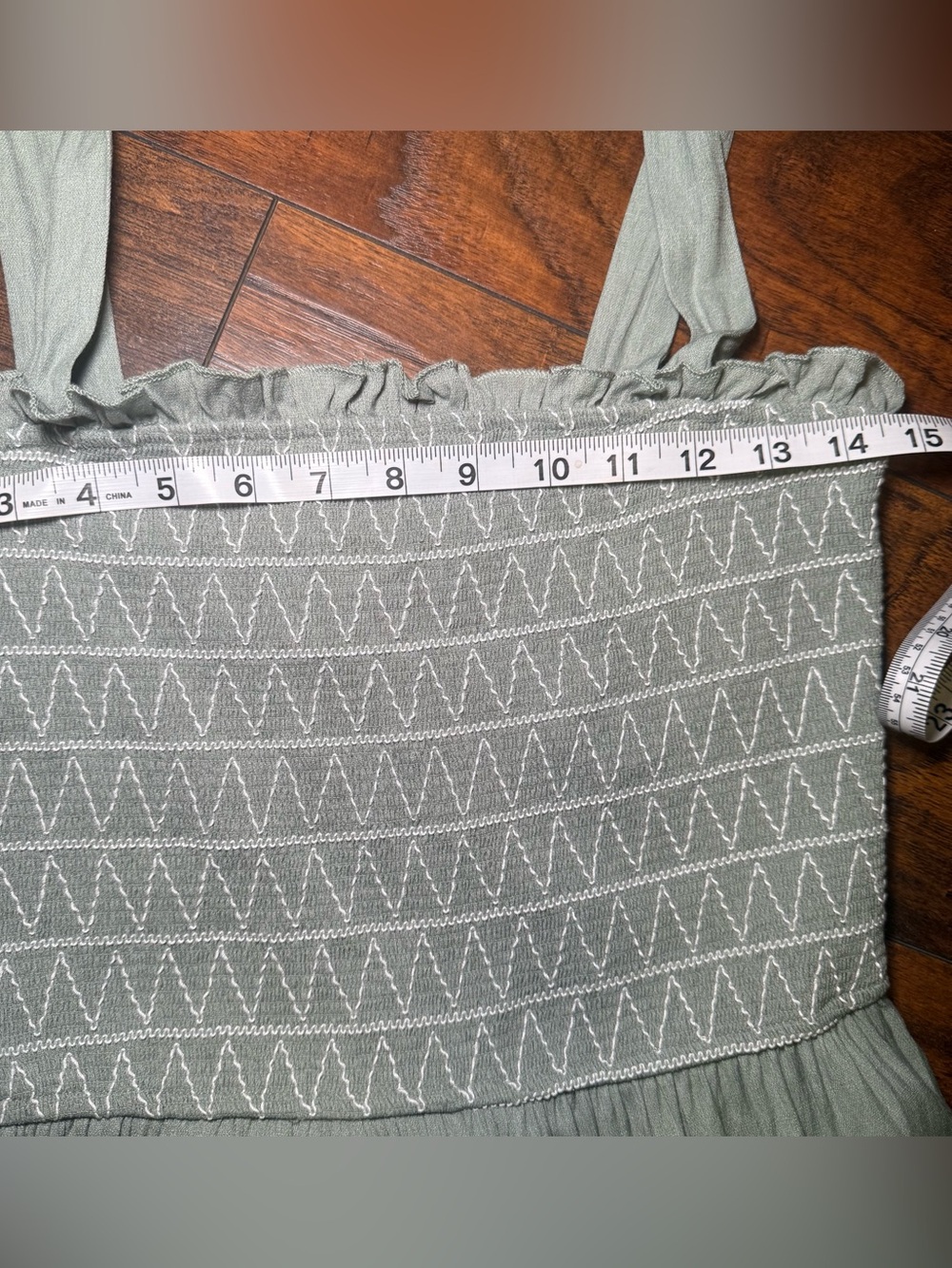 Audrey Parks x Francesca Smocked Jumpsuit M Boho Cottagecore Wide Leg Sage/Mint - Picture 12 of 15